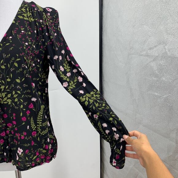 Joie Blouse Womens XS Extra Small Multi Bolona Floral Puff Shoulder Button Front - Picture 5 of 11